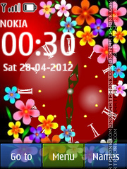 Скриншот темы Red Flowers Clock
