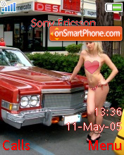 Blond girl & red car tema screenshot