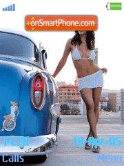Скриншот темы Pretty young girl and white cabriolet